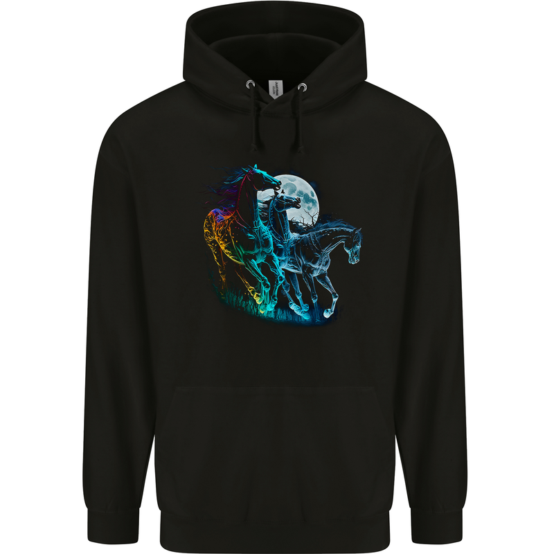 Mystical Horses Equestrian Childrens Kids Hoodie Black