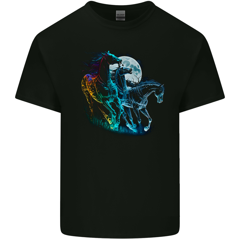 Mystical Horses Equestrian Mens Cotton T-Shirt Tee Top Black