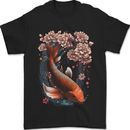 Mystical Koi Carp Flowers Mens T-Shirt 100% Cotton Black
