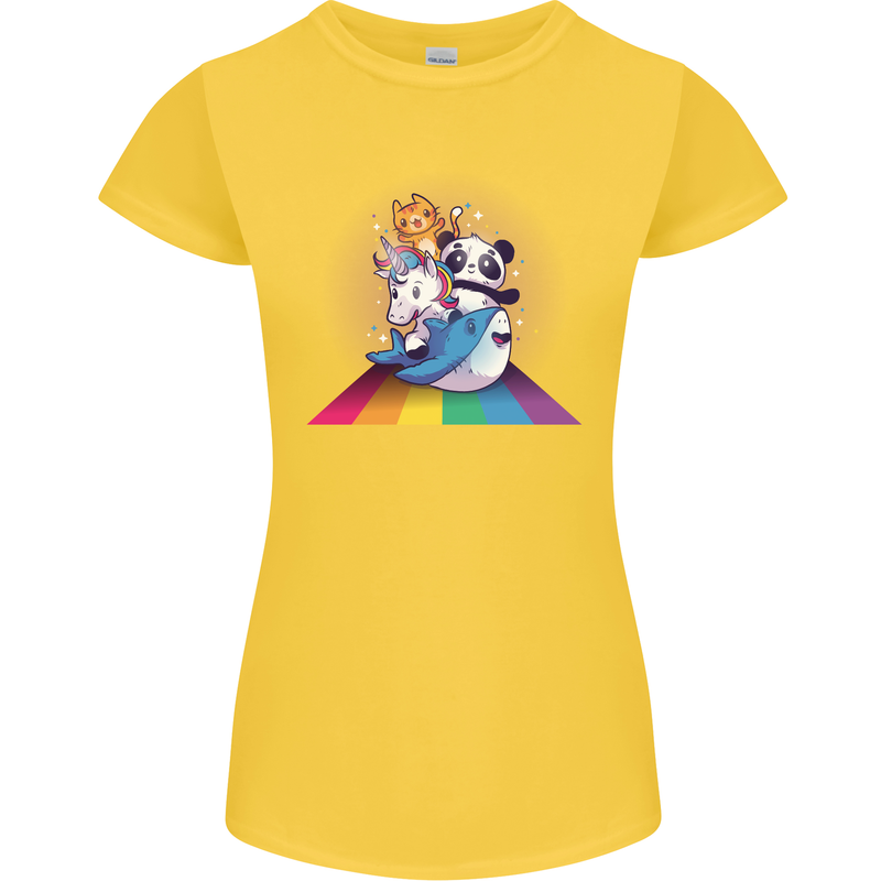 Mystical Panda Bear Unicorn Cat and Shark Womens Petite Cut T-Shirt