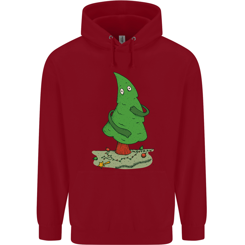 Naked Christmas Tree Funny Rude Xmas Naturist Childrens Kids Hoodie Red