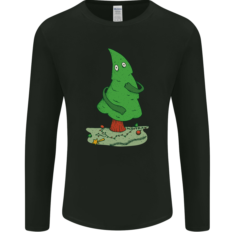 Naked Christmas Tree Funny Rude Xmas Naturist Mens Long Sleeve T-Shirt Black