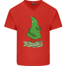 Naked Christmas Tree Funny Rude Xmas Naturist Mens V-Neck Cotton T-Shirt Red