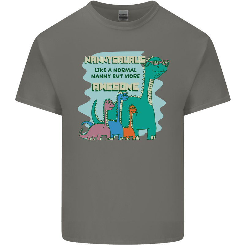Nanny-saurus Funny Dinosaur Grandkids Mens Cotton T-Shirt Tee Top Charcoal
