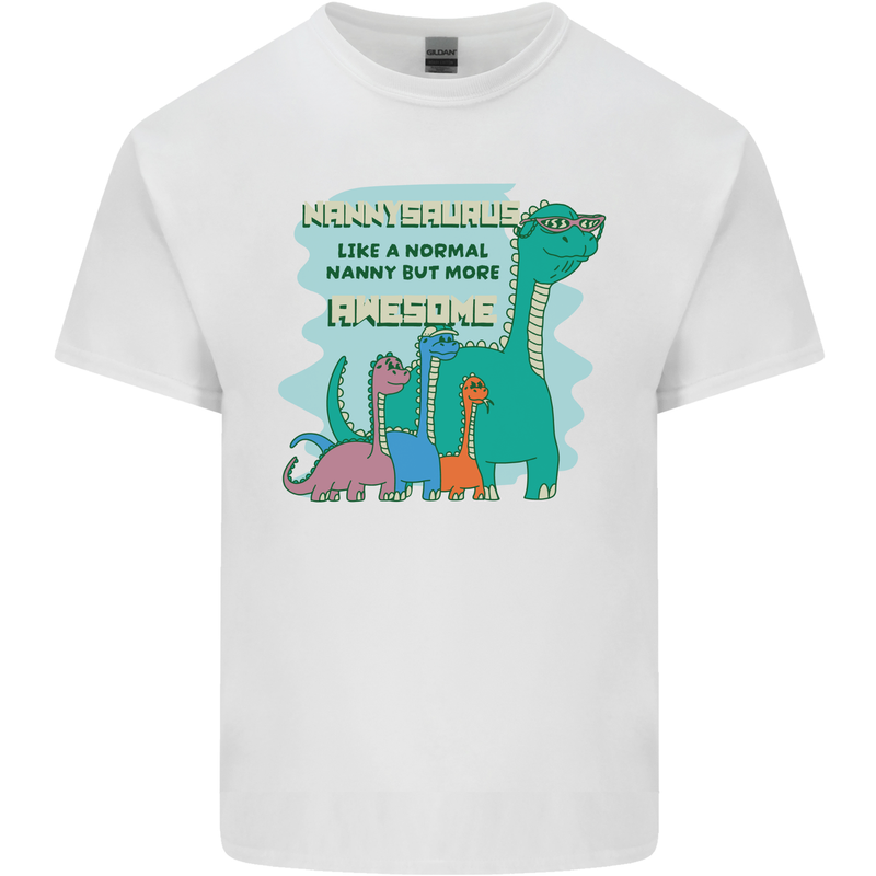 Nanny-saurus Funny Dinosaur Grandkids Mens Cotton T-Shirt Tee Top White