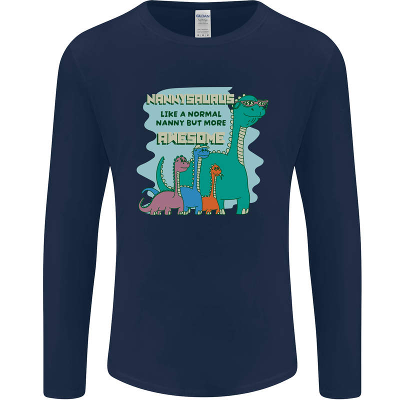 Nanny-saurus Funny Dinosaur Grandkids Mens Long Sleeve T-Shirt Navy Blue