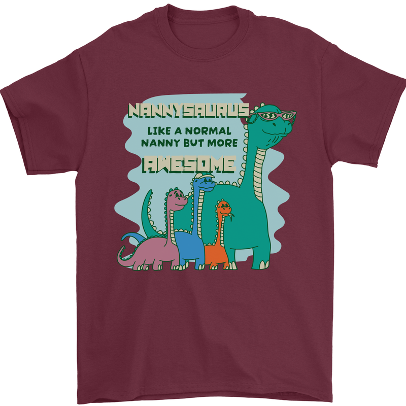 Nanny-saurus Funny Dinosaur Grandkids Mens T-Shirt 100% Cotton Maroon