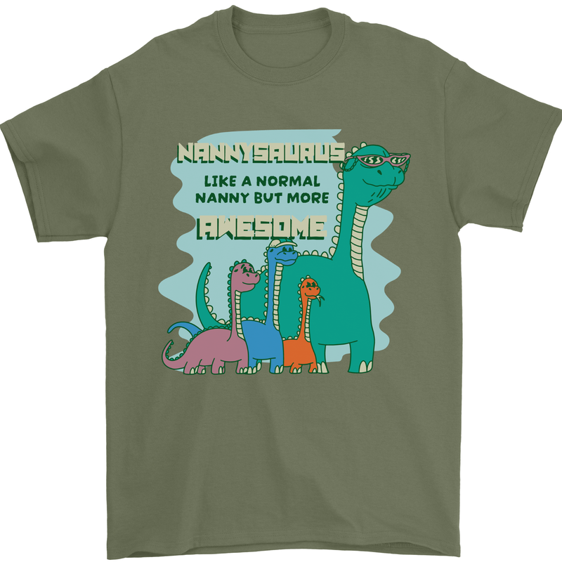 Nanny-saurus Funny Dinosaur Grandkids Mens T-Shirt 100% Cotton Military Green