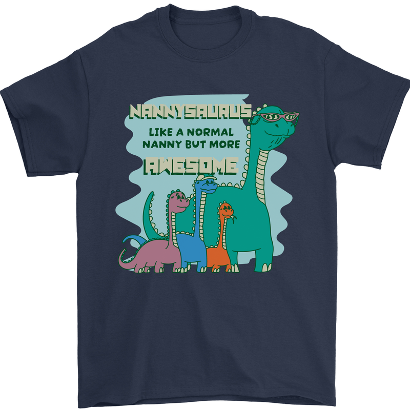 Nanny-saurus Funny Dinosaur Grandkids Mens T-Shirt 100% Cotton Navy Blue