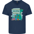 Nanny-saurus Funny Dinosaur Grandkids Mens V-Neck Cotton T-Shirt Navy Blue