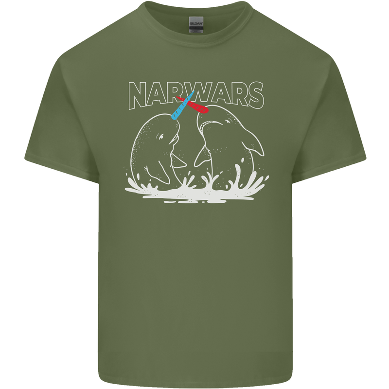 Narwars Narwhal Parody Whale Mens Cotton T-Shirt Tee Top Military Green