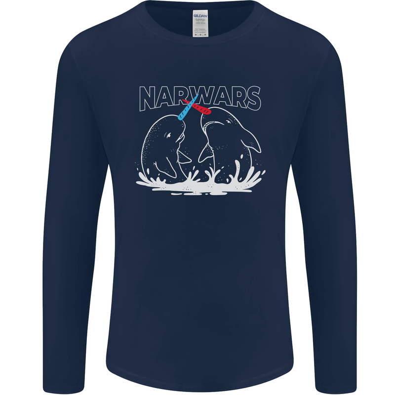 Narwars Narwhal Parody Whale Mens Long Sleeve T-Shirt Navy Blue