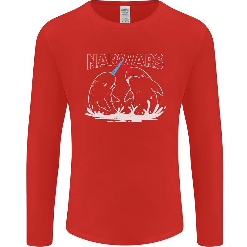 Narwars Narwhal Parody Whale Mens Long Sleeve T-Shirt Red