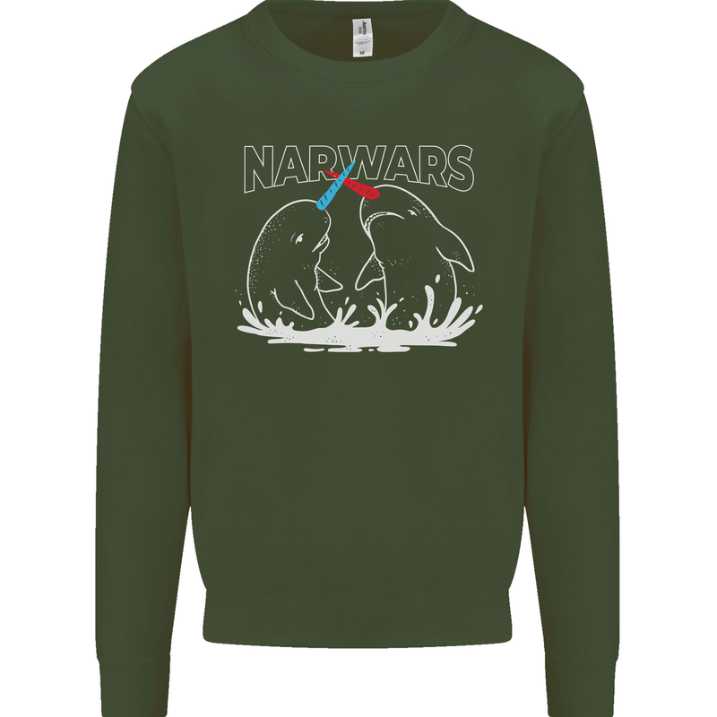Narwars Narwhal Parody Whale Mens Sweatshirt Jumper Forest Green