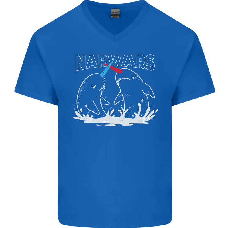 Narwars Narwhal Parody Whale Mens V-Neck Cotton T-Shirt Royal Blue