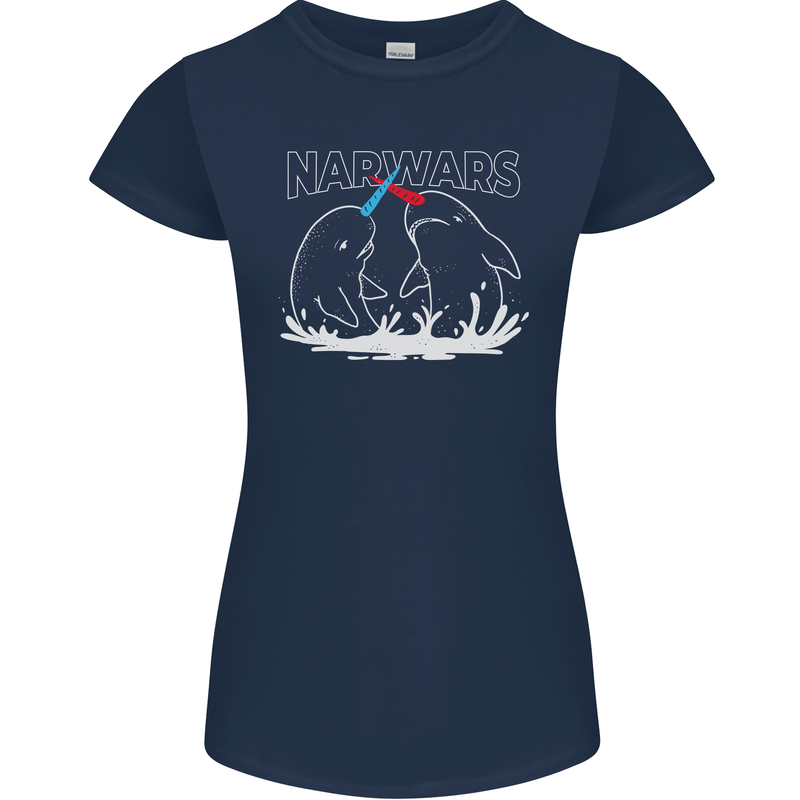 Narwars Narwhal Parody Whale Womens Petite Cut T-Shirt Navy Blue