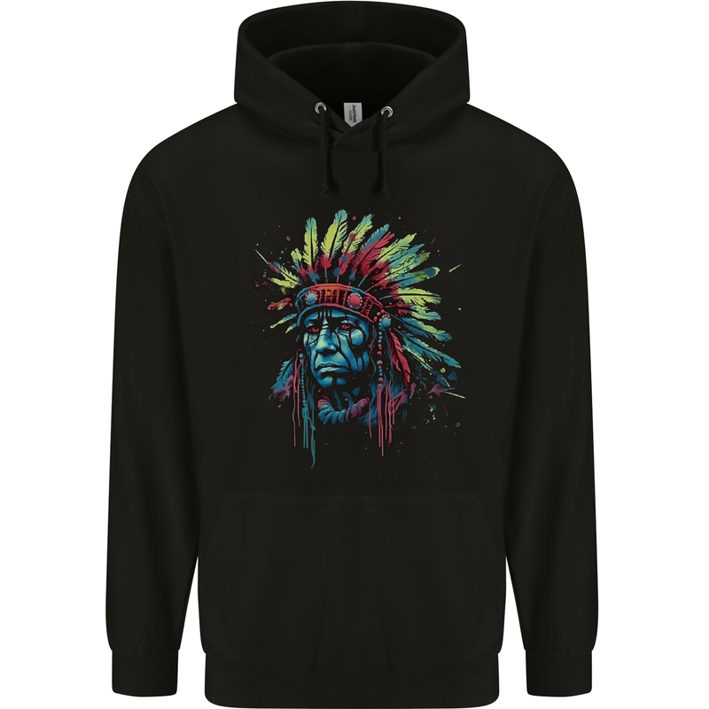 Native American Demon Indian Biker Mens 80% Cotton Hoodie Black