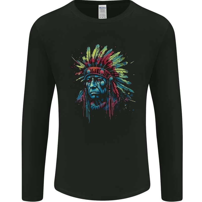 Native American Demon Indian Biker Mens Long Sleeve T-Shirt Black