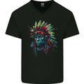 Native American Demon Indian Biker Mens V-Neck Cotton T-Shirt Black