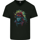 Native American Demon Indian Biker Mens V-Neck Cotton T-Shirt Black
