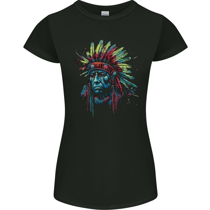 Native American Demon Indian Biker Womens Petite Cut T-Shirt Black
