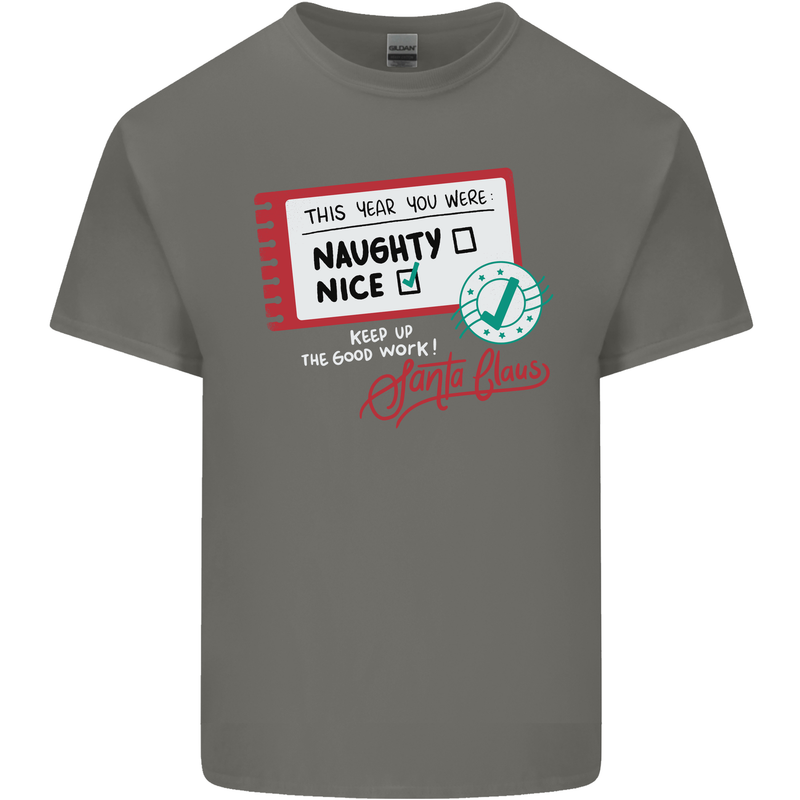 Naughty Nice Funny Christmas Santa Claus Kids T-Shirt Childrens Charcoal