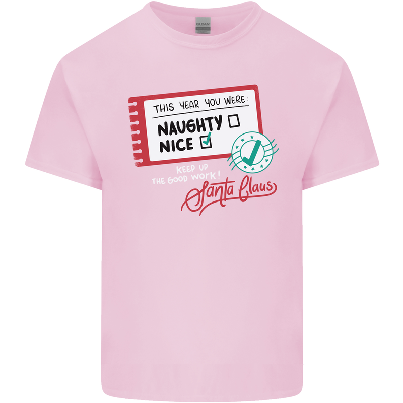 Naughty Nice Funny Christmas Santa Claus Kids T-Shirt Childrens Light Pink