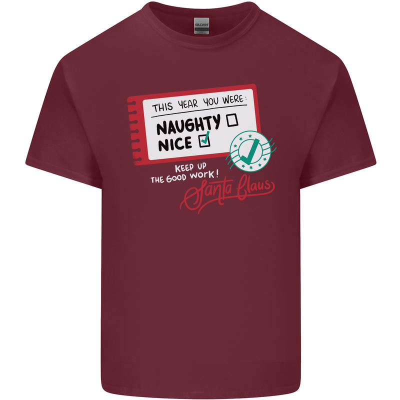 Naughty Nice Funny Christmas Santa Claus Mens Cotton T-Shirt Tee Top Maroon