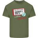 Naughty Nice Funny Christmas Santa Claus Mens Cotton T-Shirt Tee Top Military Green