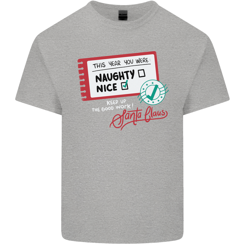Naughty Nice Funny Christmas Santa Claus Mens Cotton T-Shirt Tee Top Sports Grey