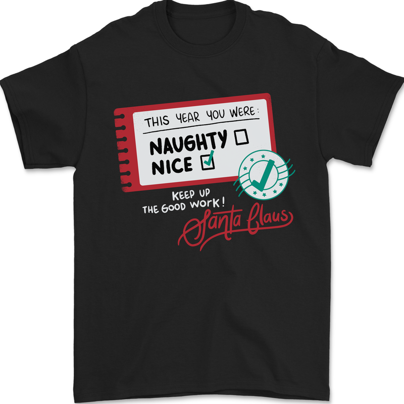Naughty Nice Funny Christmas Santa Claus Mens T-Shirt 100% Cotton Black