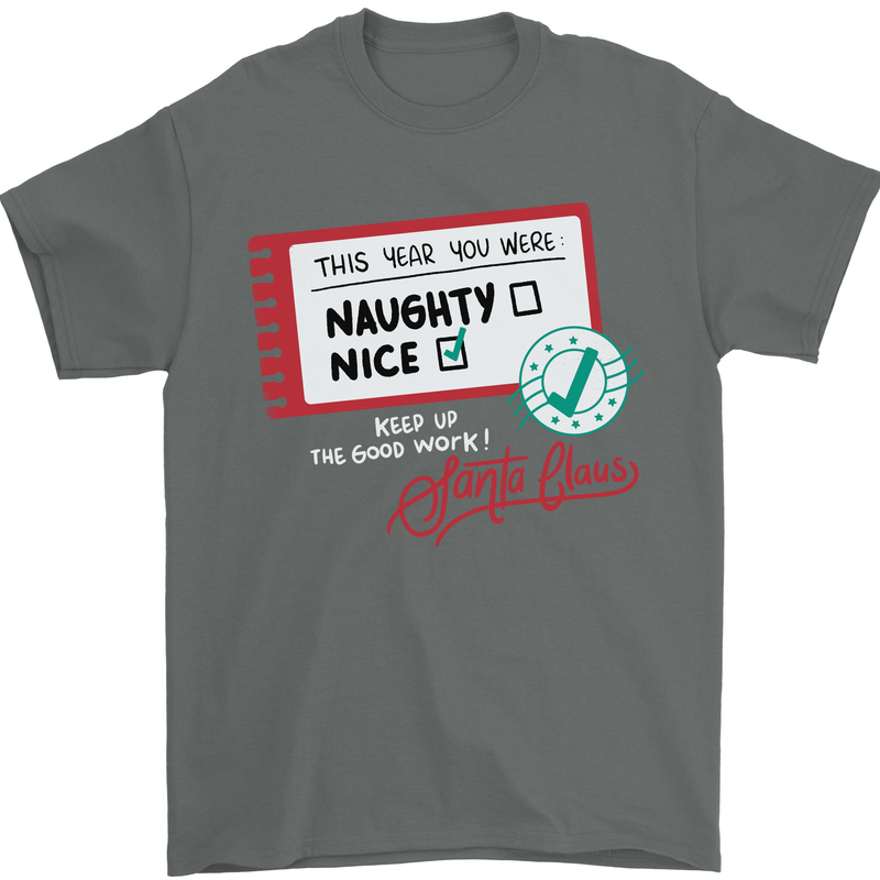 Naughty Nice Funny Christmas Santa Claus Mens T-Shirt 100% Cotton Charcoal