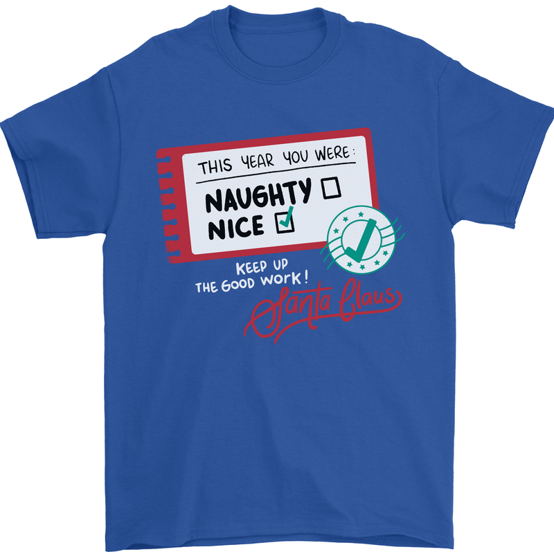 Naughty Nice Funny Christmas Santa Claus Mens T-Shirt 100% Cotton Royal Blue