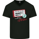 Naughty Nice Funny Christmas Santa Claus Mens V-Neck Cotton T-Shirt Black