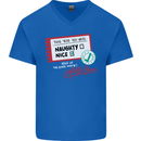 Naughty Nice Funny Christmas Santa Claus Mens V-Neck Cotton T-Shirt Royal Blue
