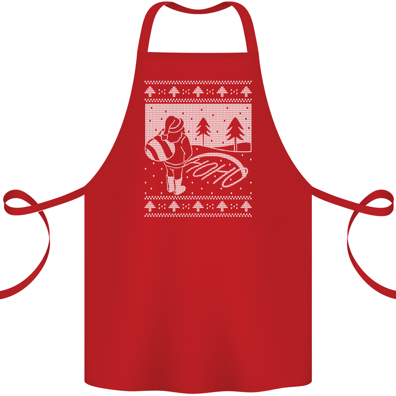 Naughty Santa Peeing in the Snow Christmas Cotton Apron 100% Organic Red