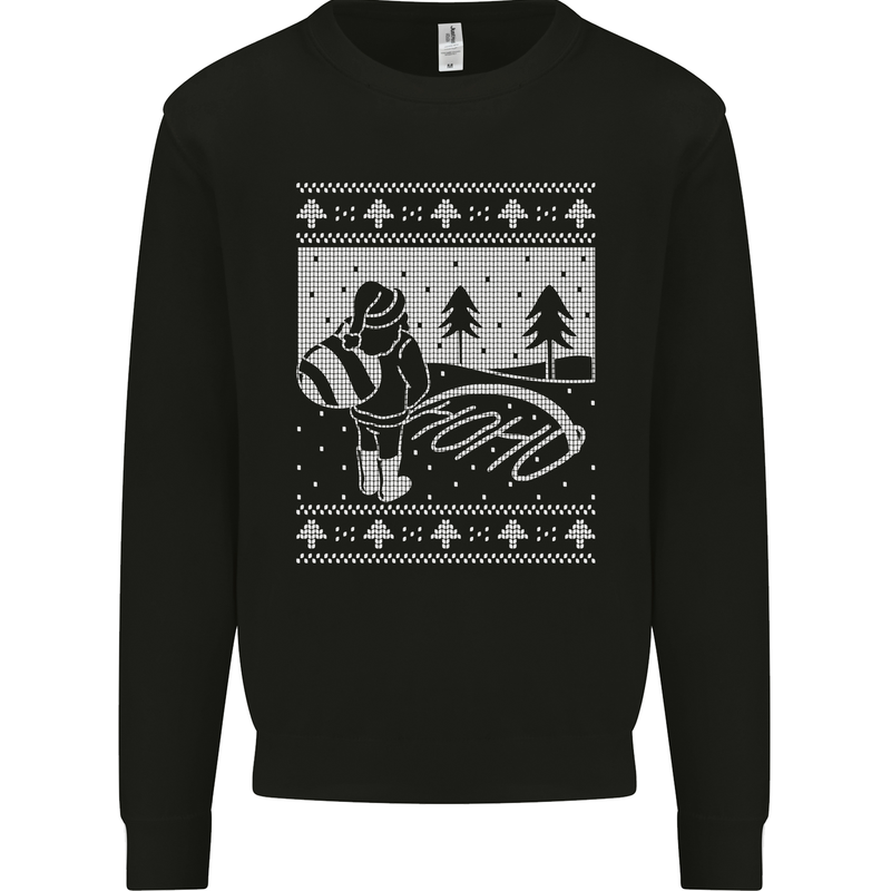 Naughty Santa Peeing in the Snow Christmas Kids Sweatshirt Jumper Black