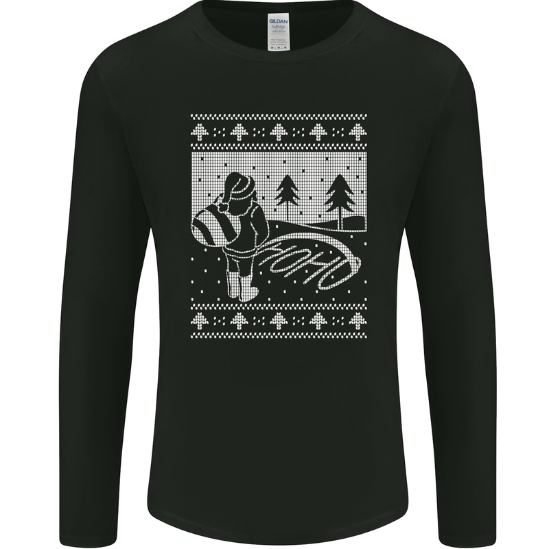 Naughty Santa Peeing in the Snow Christmas Mens Long Sleeve T-Shirt Black