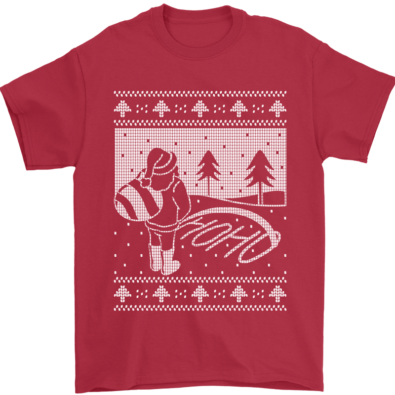 Naughty Santa Peeing in the Snow Christmas Mens T-Shirt 100% Cotton Red