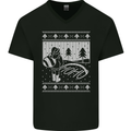 Naughty Santa Peeing in the Snow Christmas Mens V-Neck Cotton T-Shirt Black