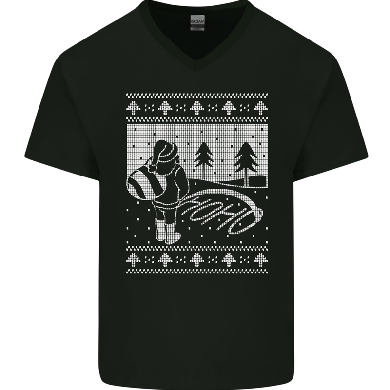 Naughty Santa Peeing in the Snow Christmas Mens V-Neck Cotton T-Shirt Black