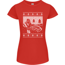 Naughty Santa Peeing in the Snow Christmas Womens Petite Cut T-Shirt Red