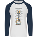 Guitar Beach Acoustic Holiday Surfing Music Mens L/S Baseball T-Shirt White/Navy Blue