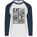 Cycling Eat Sleep Bike Repeat Funny Bicycle Mens L/S Baseball T-Shirt White/Navy Blue