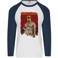 Gods of the Arena MMA Martial Arts Gym Mens L/S Baseball T-Shirt White/Navy Blue