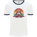 Meditating Bigfoot Yoga Mens Ringer T-Shirt White/Navy Blue