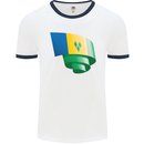 Curled Saint Vincent and Grenadines Flag Football Mens Ringer T-Shirt White/Navy Blue