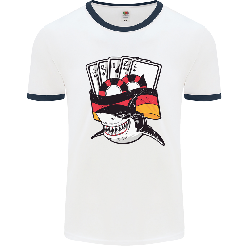 German Poker Shark Mens Ringer T-Shirt White/Navy Blue