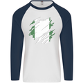 Torn Nigeria Flag Nigerian Day Football Mens L/S Baseball T-Shirt White/Navy Blue