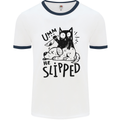 He Slipped A Cat Murdering a Dog Funny Mens Ringer T-Shirt White/Navy Blue